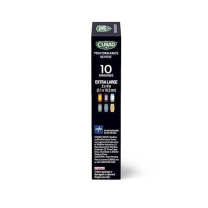 CURAD Performance Series IRONMAN Antibakterielle Pflaster – Extreme Hafttechnologie, extra große flexible Stoffpflaster für Schnitte, Schürfwunden & Verbrennungen, gemischte Farben, 2 x 4 Zoll, 10 Stück