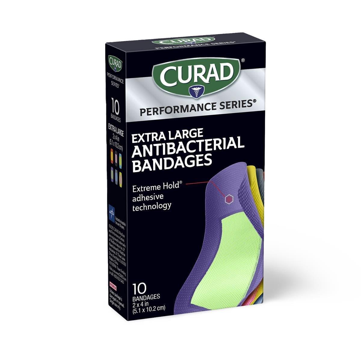 CURAD Performance Series IRONMAN Antibakterielle Pflaster – Extreme Hafttechnologie, extra große flexible Stoffpflaster für Schnitte, Schürfwunden & Verbrennungen, gemischte Farben, 2 x 4 Zoll, 10 Stück