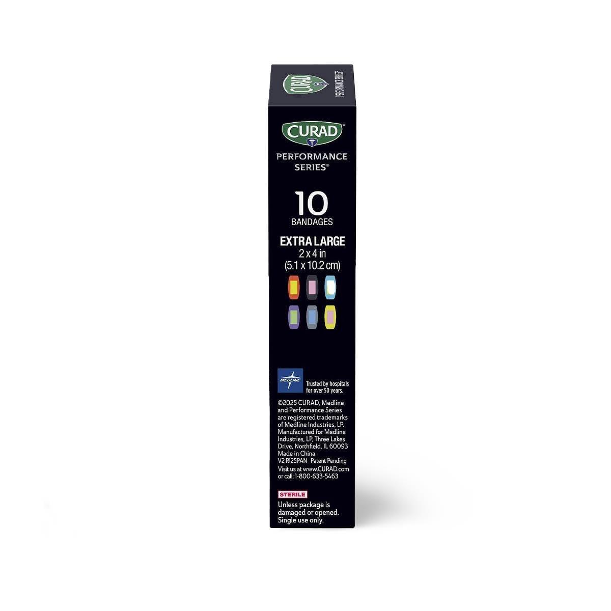 CURAD Performance Series IRONMAN Antibakterielle Pflaster – Extreme Hafttechnologie, extra große flexible Stoffpflaster für Schnitte, Schürfwunden & Verbrennungen, gemischte Farben, 2 x 4 Zoll, 10 Stück