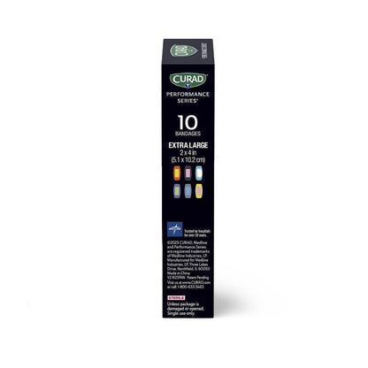 CURAD Performance Series IRONMAN Antibakterielle Pflaster – Extreme Hafttechnologie, extra große flexible Stoffpflaster für Schnitte, Schürfwunden & Verbrennungen, gemischte Farben, 2 x 4 Zoll, 10 Stück