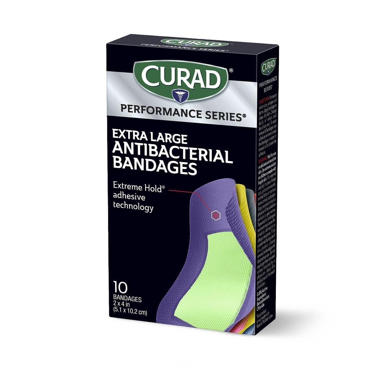 CURAD Performance Series IRONMAN Antibakterielle Pflaster – Extreme Hafttechnologie, extra große flexible Stoffpflaster für Schnitte, Schürfwunden & Verbrennungen, gemischte Farben, 2 x 4 Zoll, 10 Stück