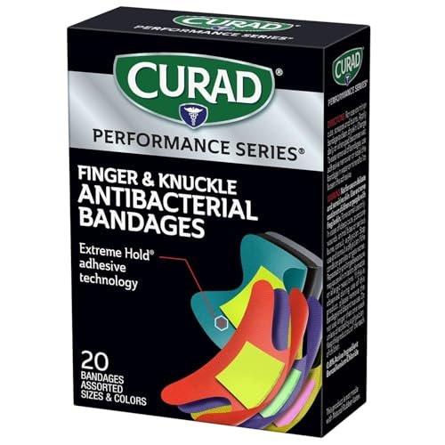 Curad Performance Series Fingerkuppen- und Knöchel-Bandagen, antibakteriell, extreme Hafttechnologie, Stoffpflaster, 20 Stück