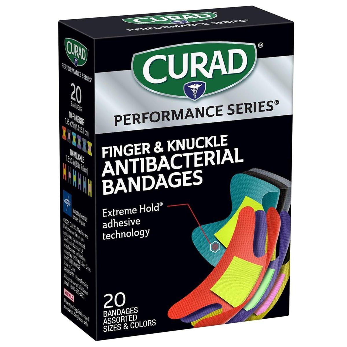 Curad Performance Series Fingerkuppen- und Knöchel-Bandagen, antibakteriell, extreme Hafttechnologie, Stoffpflaster, 20 Stück
