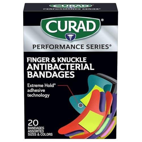 Curad Performance Series Fingerkuppen- und Knöchel-Bandagen, antibakteriell, extreme Hafttechnologie, Stoffpflaster, 20 Stück