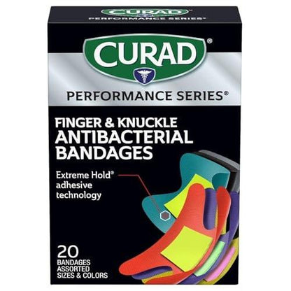 Curad Performance Series Fingerkuppen- und Knöchel-Bandagen, antibakteriell, extreme Hafttechnologie, Stoffpflaster, 20 Stück