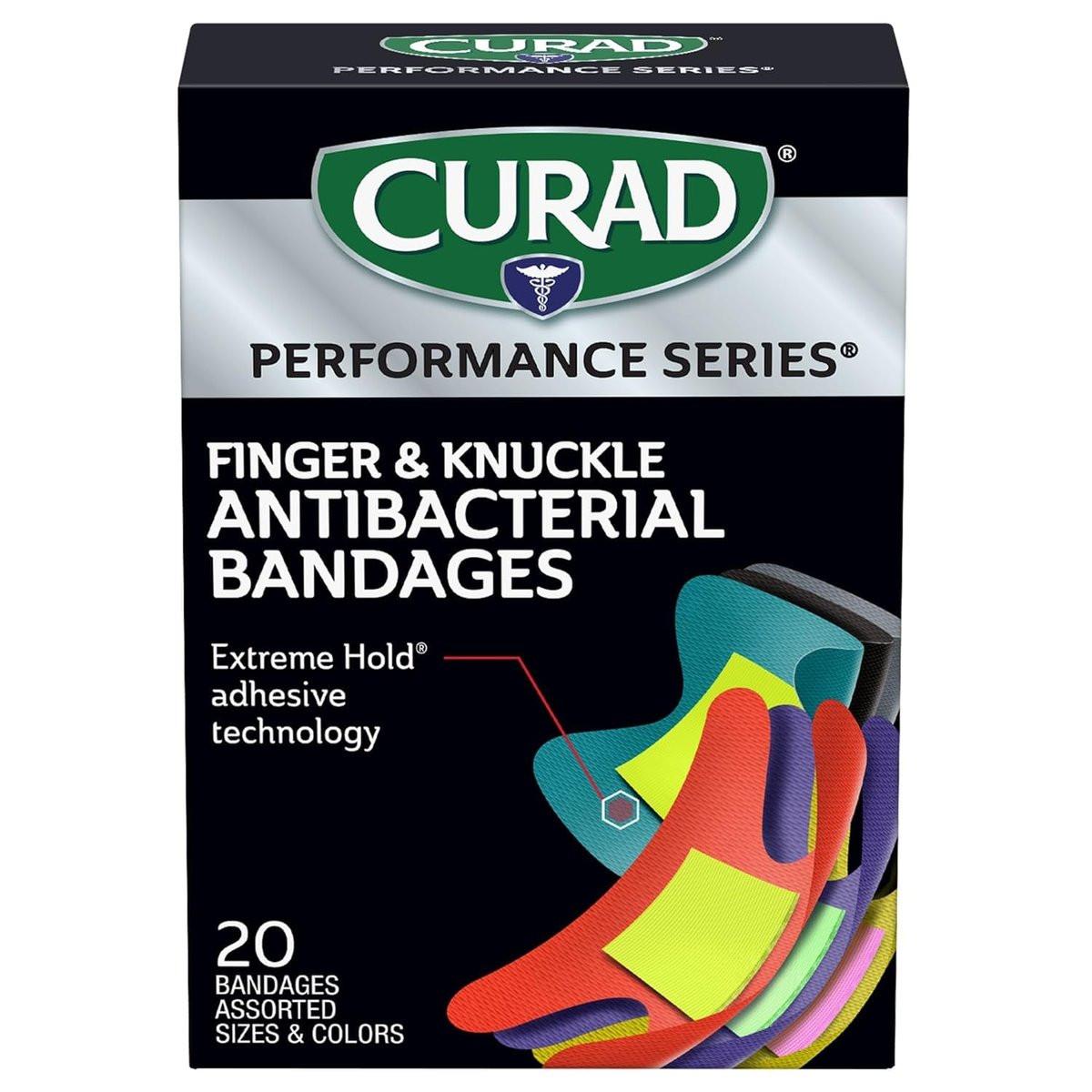 Curad Performance Series Fingerkuppen- und Knöchel-Bandagen, antibakteriell, extreme Hafttechnologie, Stoffpflaster, 20 Stück