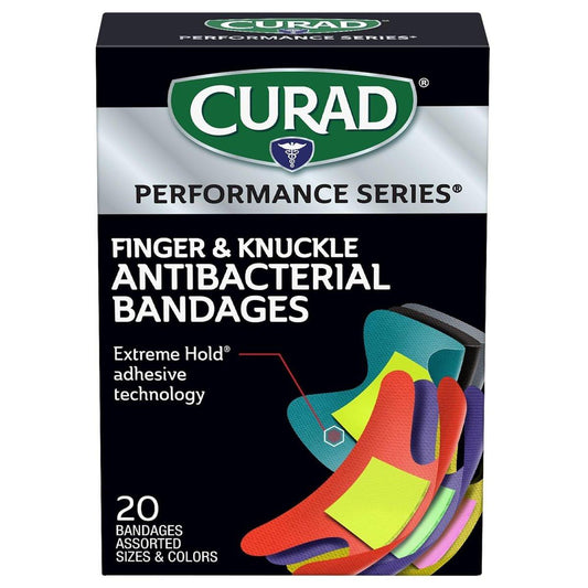 Curad Performance Series Fingerkuppen- und Knöchel-Bandagen, antibakteriell, extreme Hafttechnologie, Stoffpflaster, 20 Stück