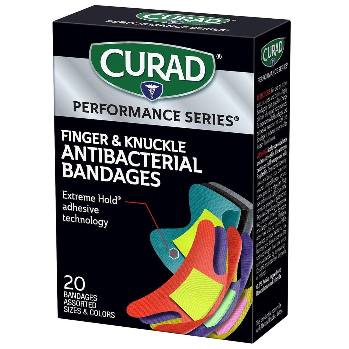 Curad Performance Series Fingerkuppen- und Knöchel-Bandagen, antibakteriell, extreme Hafttechnologie, Stoffpflaster, 20 Stück