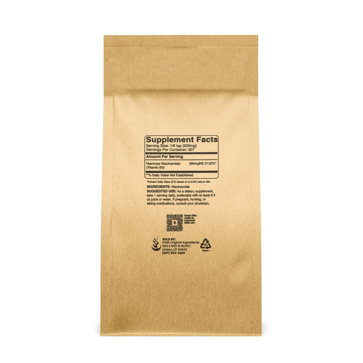 Pure Original Ingredients Niacinamid (1 Pfund) Vitamin B3, Flush-frei, Glutenfrei