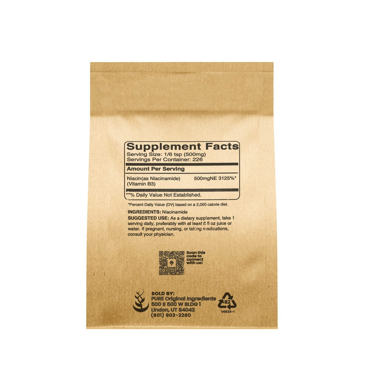 Pure Original Ingredients Niacinamid 113g – Flush-frei, glutenfrei