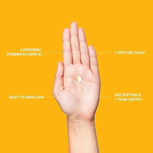 UpNourish Liposomales Vitamin D3 5000 IE Weichkapseln – 1-Jahresvorrat | Mit Bio-Kokosöl angereicherte Vitamin-D-Präparate zur Unterstützung von Knochen-, Zahn-, Herz-, Stimmungs- und Immungesundheit – Nicht-GVO, glutenfrei – 365 Stück