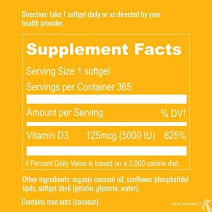 UpNourish Liposomales Vitamin D3 5000 IE Weichkapseln – 1-Jahresvorrat | Mit Bio-Kokosöl angereicherte Vitamin-D-Präparate zur Unterstützung von Knochen-, Zahn-, Herz-, Stimmungs- und Immungesundheit – Nicht-GVO, glutenfrei – 365 Stück