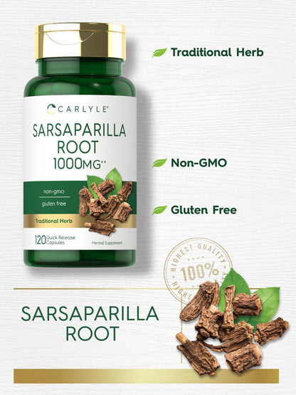 Carlyle Sarsaparilla-Wurzelextrakt Nahrungsergänzungsmittel | 120 Kapseln | Traditionelle Kräuterformel | Nicht-GVO, Glutenfrei