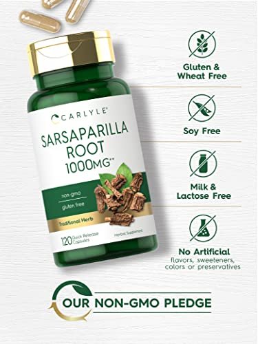 Carlyle Sarsaparilla-Wurzelextrakt Nahrungsergänzungsmittel | 120 Kapseln | Traditionelle Kräuterformel | Nicht-GVO, Glutenfrei