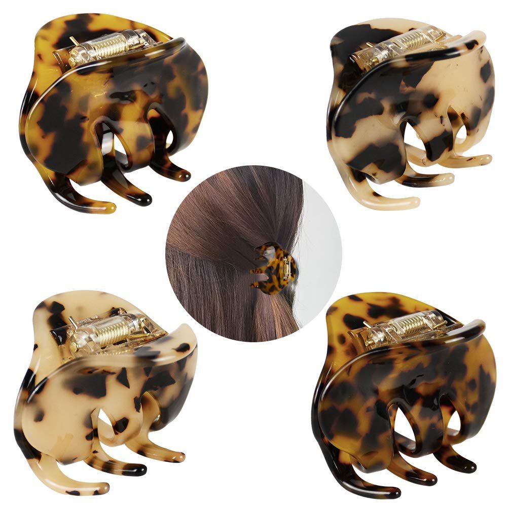 4er-Pack 2,1 Zoll Haarspangen Schildpatt Celluloseacetat Haarklammern Medium Französisches Design Leopardenmuster Haarstyling Accessoires für Frauen und Mädchen