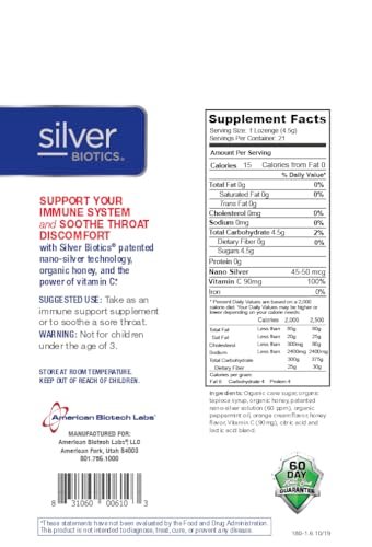 Silver Biotics Kolloidale Silber-Lutschtabletten | 60 ppm SilberSol Ag₄O₄ Technologie | Immununterstützung + Halsberuhigung | Orange mit Vitamin C | 21 Stück