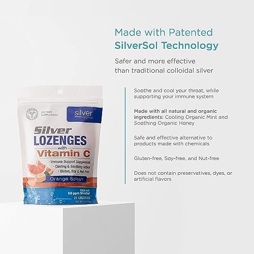 Silver Biotics Kolloidale Silber-Lutschtabletten | 60 ppm SilberSol Ag₄O₄ Technologie | Immununterstützung + Halsberuhigung | Orange mit Vitamin C | 21 Stück