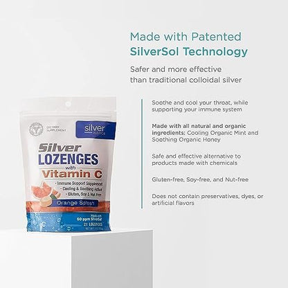 Silver Biotics Kolloidale Silber-Lutschtabletten | 60 ppm SilberSol Ag₄O₄ Technologie | Immununterstützung + Halsberuhigung | Orange mit Vitamin C | 21 Stück