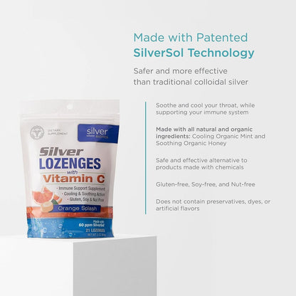 Silver Biotics Kolloidale Silber-Lutschtabletten | 60 ppm SilberSol Ag₄O₄ Technologie | Immununterstützung + Halsberuhigung | Orange mit Vitamin C | 21 Stück