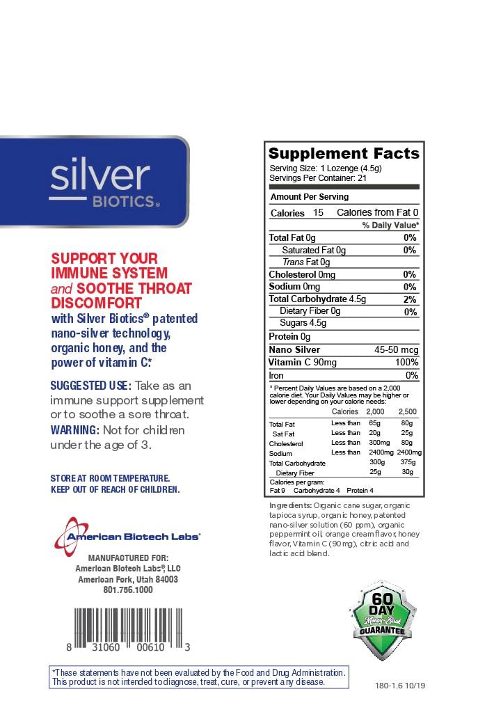 Silver Biotics Kolloidale Silber-Lutschtabletten | 60 ppm SilberSol Ag₄O₄ Technologie | Immununterstützung + Halsberuhigung | Orange mit Vitamin C | 21 Stück