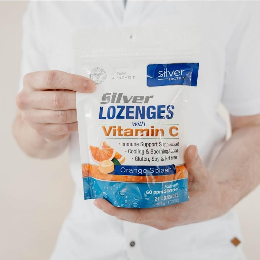 Silver Biotics Kolloidale Silber-Lutschtabletten | 60 ppm SilberSol Ag₄O₄ Technologie | Immununterstützung + Halsberuhigung | Orange mit Vitamin C | 21 Stück