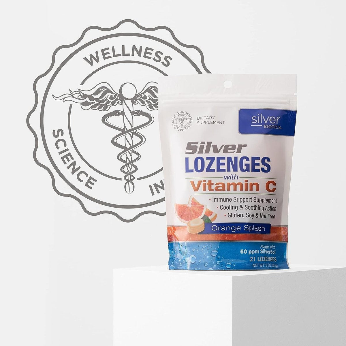Silver Biotics Kolloidale Silber-Lutschtabletten | 60 ppm SilberSol Ag₄O₄ Technologie | Immununterstützung + Halsberuhigung | Orange mit Vitamin C | 21 Stück