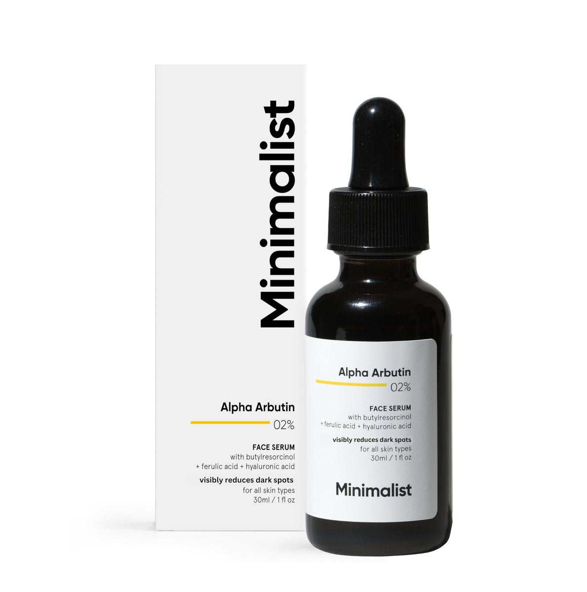 Minimalist Dark Spots Removal Serum mit 2 % Alpha Arbutin gegen Hyperpigmentierung | Reduziert Flecken, Aknenarben & Verfärbungen mit Hyaluronsäure & Butylresorcinol | Für Frauen & Männer | 30 ml