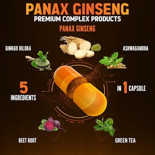 Zolotus Korean Red Panax Ginseng + Ginkgo Biloba, Ashwagandha, Rote Bete, Grüner Tee – 120 Kapseln für 2 Monate
