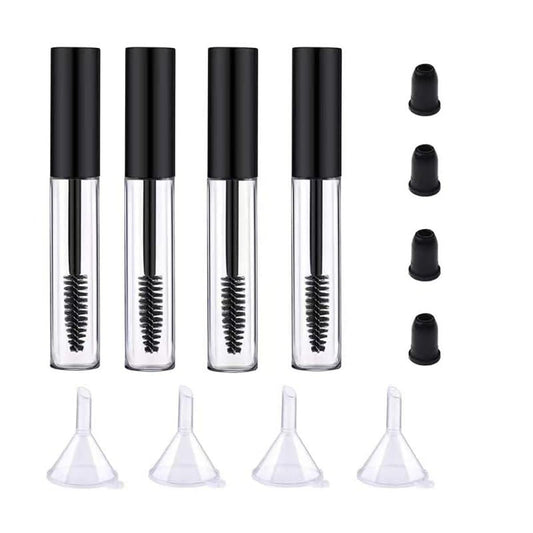 4er-Pack leere Mascara-Tube mit Wimpernbürste, ForSewian 10 ml Premium-Wimperncreme-Behälter mit Mini-Trichtern und Auslaufschutz (Schwarz)
