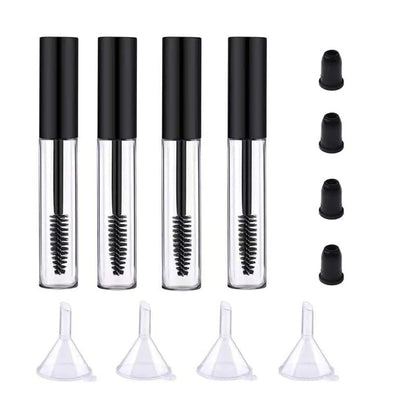 4er-Pack leere Mascara-Tube mit Wimpernbürste, ForSewian 10 ml Premium-Wimperncreme-Behälter mit Mini-Trichtern und Auslaufschutz (Schwarz)