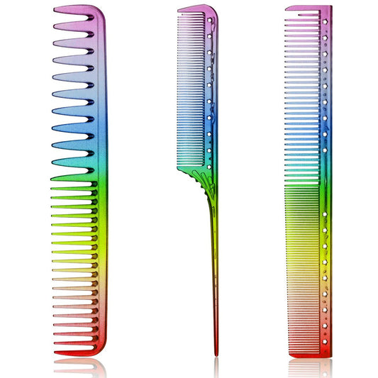 Patelai 3er-Set Regenbogen-Feinzahnkamm für Frauen Rattenschwanz Styling Salon Haarkamm Antistatisch Hitzebeständig Friseurwerkzeug zum Root Teasing