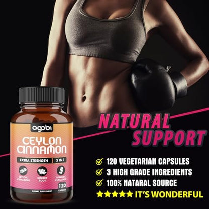 Ceylon-Zimt Kapseln mit Ingwerwurzel & Kurkuma Curcumin – 120 vegane Kapseln