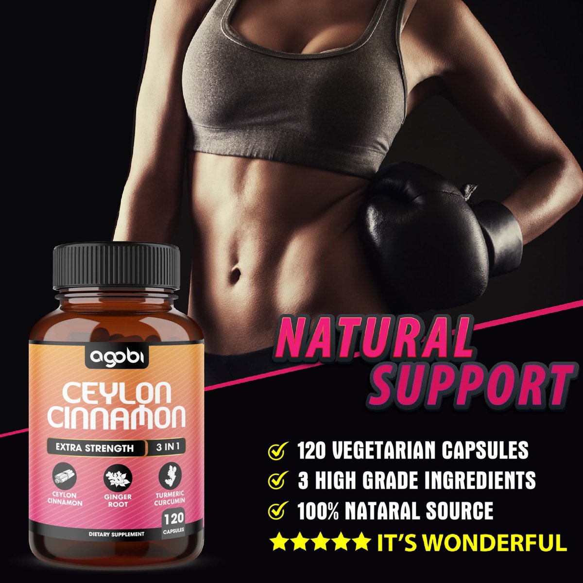 Ceylon-Zimt Kapseln mit Ingwerwurzel & Kurkuma Curcumin – 120 vegane Kapseln