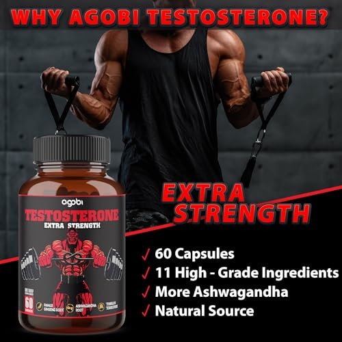 Testosteron Booster für Männer mit Ashwagandha, Tribulus, Ginseng & mehr - 11 Kräuter - Kraftunterstützung - 60 vegane Kapseln, 1 Monatsvorrat