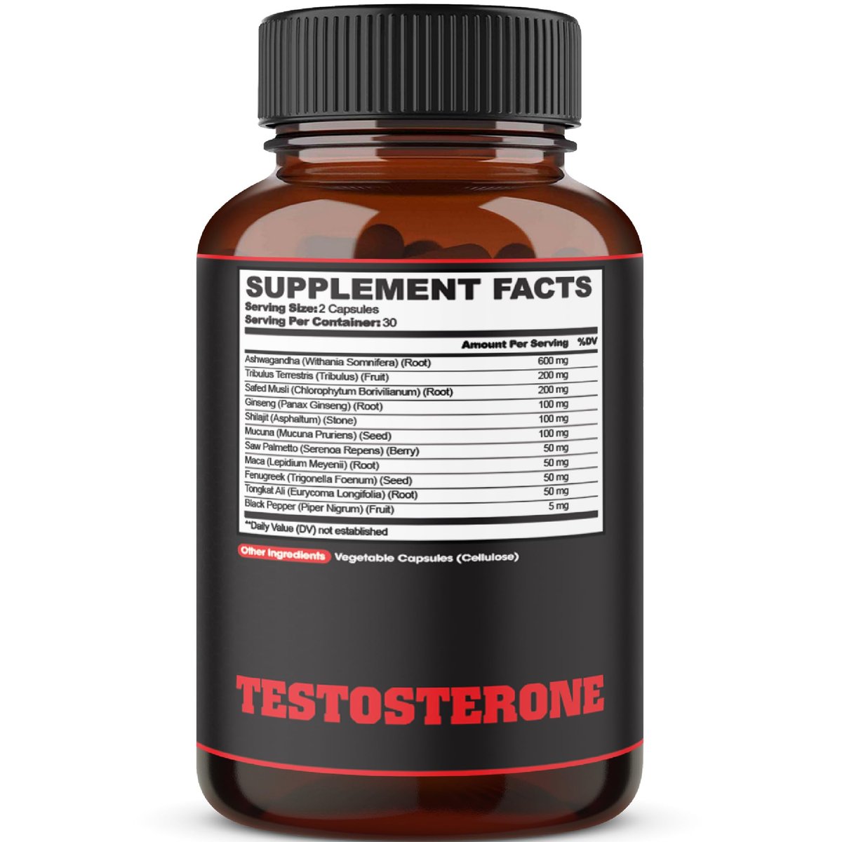 Testosteron Booster für Männer mit Ashwagandha, Tribulus, Ginseng & mehr - 11 Kräuter - Kraftunterstützung - 60 vegane Kapseln, 1 Monatsvorrat