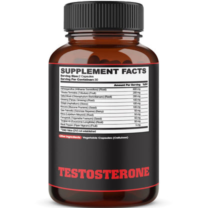 Testosteron Booster für Männer mit Ashwagandha, Tribulus, Ginseng & mehr - 11 Kräuter - Kraftunterstützung - 60 vegane Kapseln, 1 Monatsvorrat