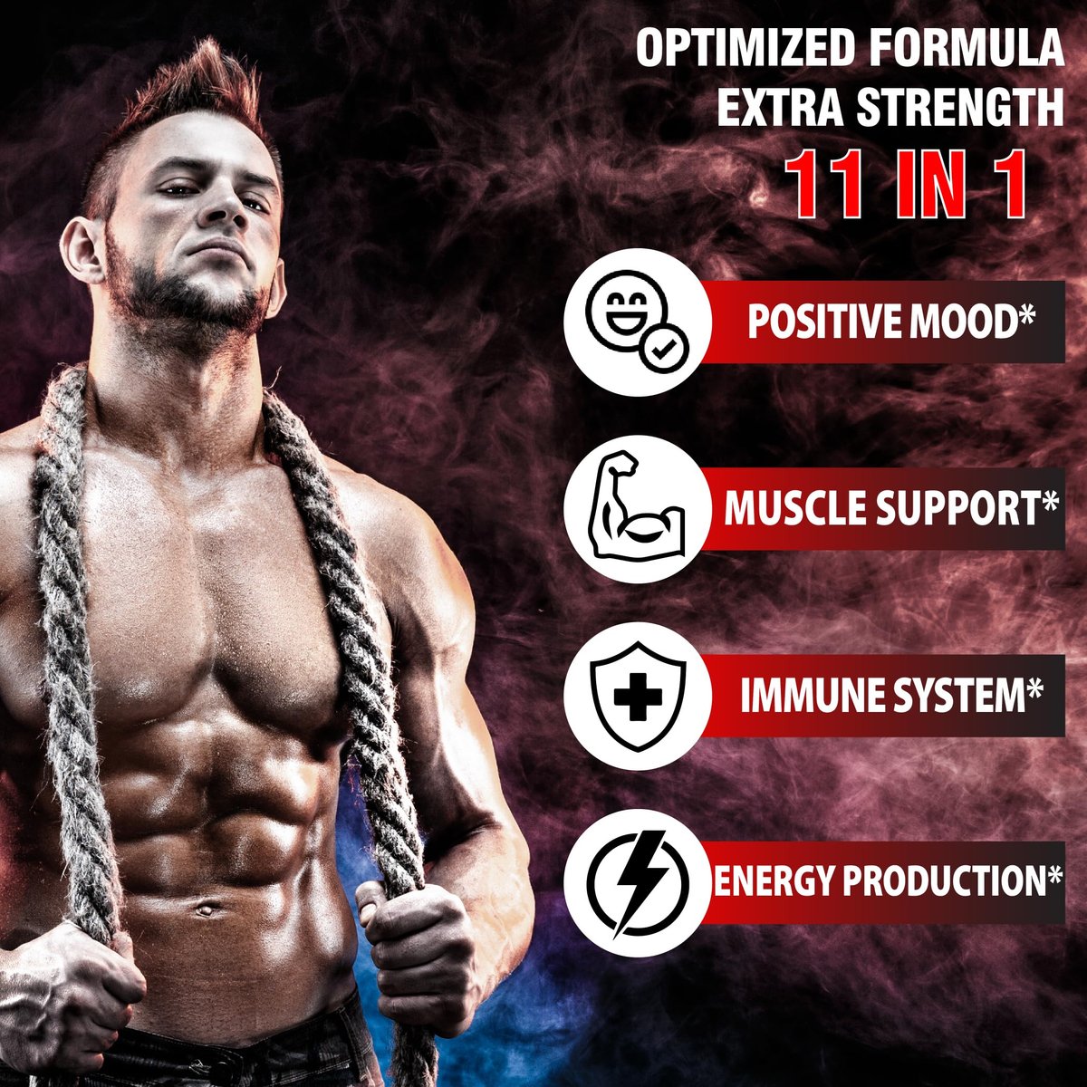 Testosteron Booster für Männer mit Ashwagandha, Tribulus, Ginseng & mehr - 11 Kräuter - Kraftunterstützung - 60 vegane Kapseln, 1 Monatsvorrat