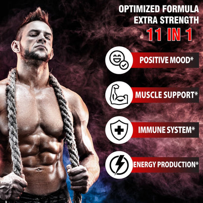 Testosteron Booster für Männer mit Ashwagandha, Tribulus, Ginseng & mehr - 11 Kräuter - Kraftunterstützung - 60 vegane Kapseln, 1 Monatsvorrat