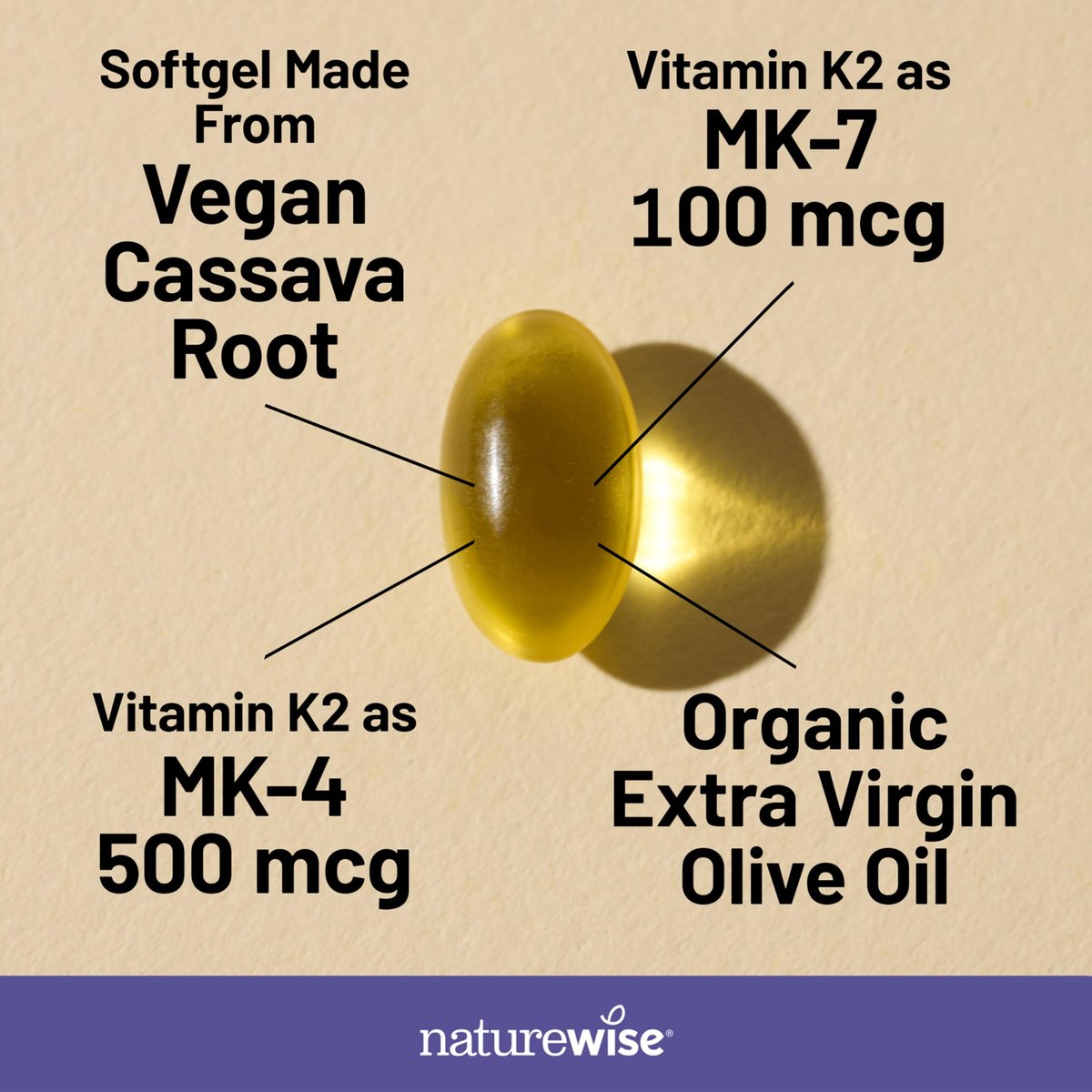 NatureWise Vitamin K2 600mcg Nahrungsergänzungsmittel mit MK-7 100mcg & MK-4 500mcg - Verbesserte bioverfügbare Formel - K-Komplex für Knochen- und Herzgesundheit - Vegan, Glutenfrei, Nicht-GVO - 90 Softgels [3-Monatsvorrat]