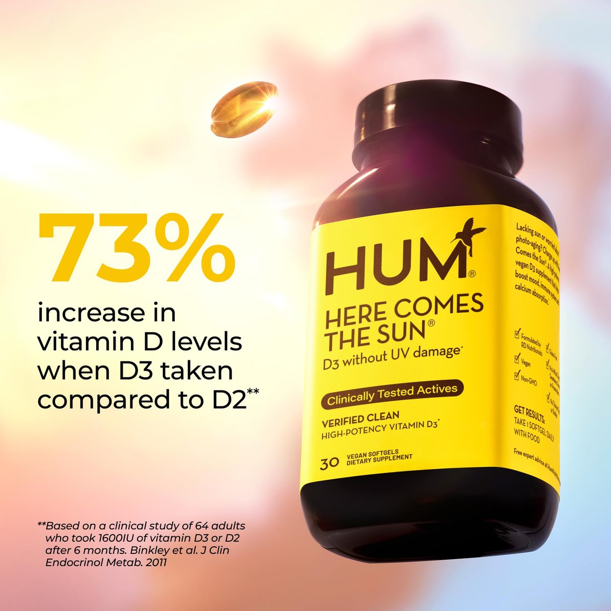 HUM Here Comes The Sun Immununterstützung mit Vitamin D für Männer und Frauen – 30 Kapseln für ein gesundes Immunsystem und starke Knochen