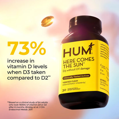 HUM Here Comes The Sun Immununterstützung mit Vitamin D für Männer und Frauen – 30 Kapseln für ein gesundes Immunsystem und starke Knochen