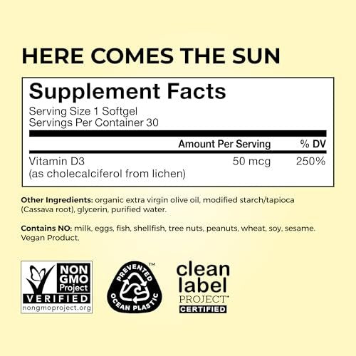 HUM Here Comes The Sun Immununterstützung mit Vitamin D für Männer und Frauen – 30 Kapseln für ein gesundes Immunsystem und starke Knochen