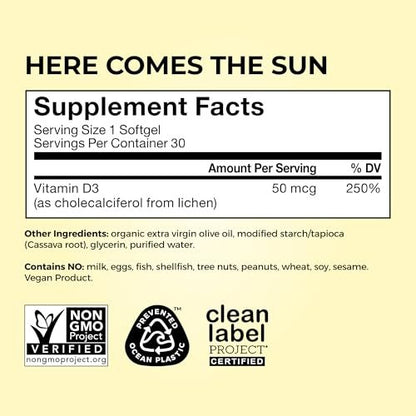 HUM Here Comes The Sun Immununterstützung mit Vitamin D für Männer und Frauen – 30 Kapseln für ein gesundes Immunsystem und starke Knochen