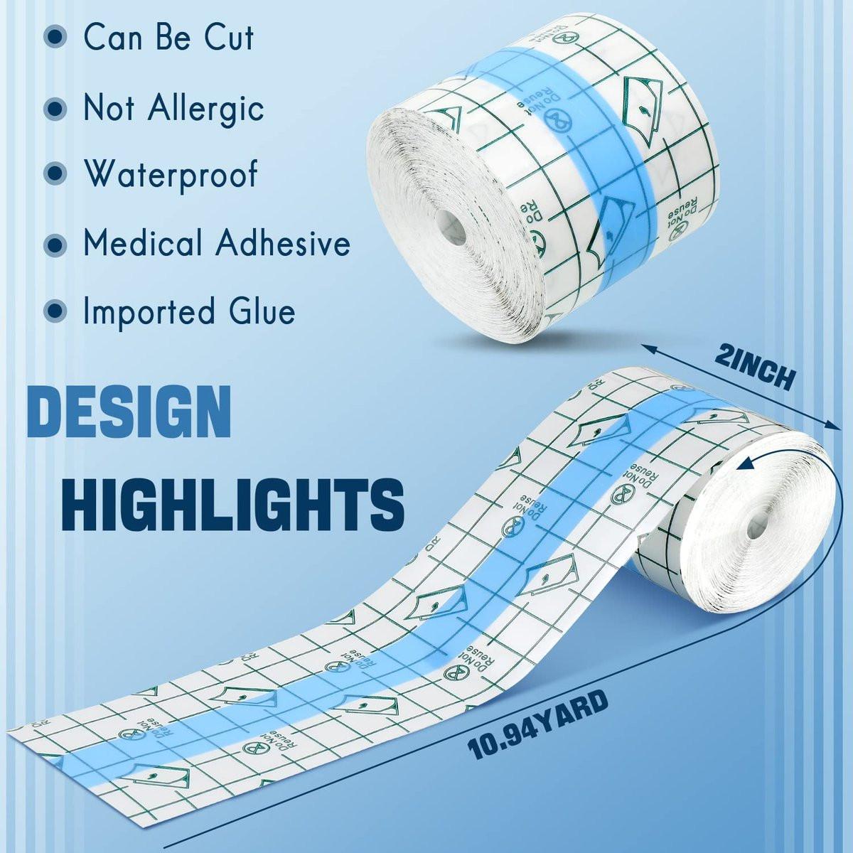 Transparente Wundversorgung Pflaster wasserdicht – Klare Klebebandagen, Dehnbares Tape für Tattoos & Schwimmen (2 x 394 Zoll)