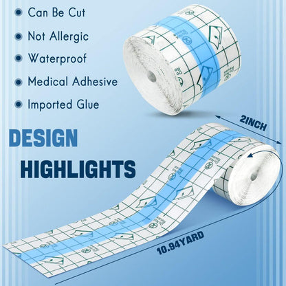 Transparente Wundversorgung Pflaster wasserdicht – Klare Klebebandagen, Dehnbares Tape für Tattoos & Schwimmen (2 x 394 Zoll)