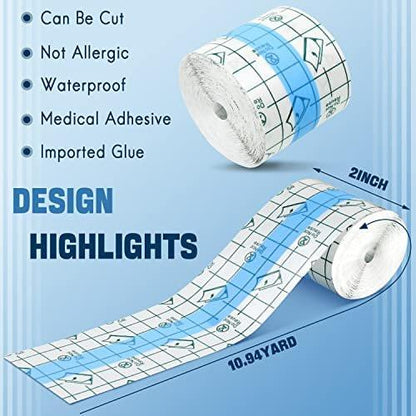 Transparente Wundversorgung Pflaster wasserdicht – Klare Klebebandagen, Dehnbares Tape für Tattoos & Schwimmen (2 x 394 Zoll)