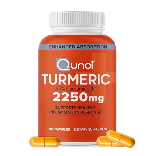 Qunol Curcumin 2250 mg mit schwarzem Pfeffer-Extrakt – 90 Kapseln, unterstützt gesunde Entzündungsreaktion und Gelenkgesundheit, vegetarisch