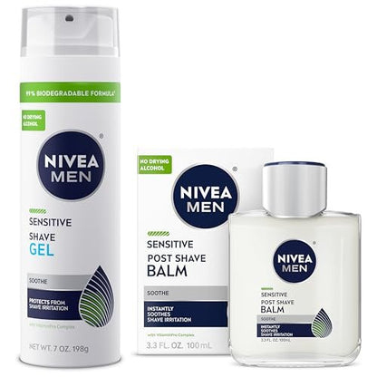 NIVEA MEN Sensitive Rasierset für Männer – Rasiergel (200 ml) + Beruhigender Aftershave-Balsam (100 ml) mit Kamillenextrakt und Vitamin E für empfindliche Haut