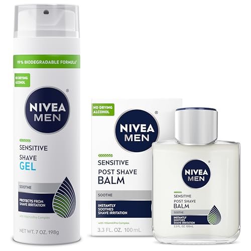 NIVEA MEN Sensitive Rasierset für Männer – Rasiergel (200 ml) + Beruhigender Aftershave-Balsam (100 ml) mit Kamillenextrakt und Vitamin E für empfindliche Haut
