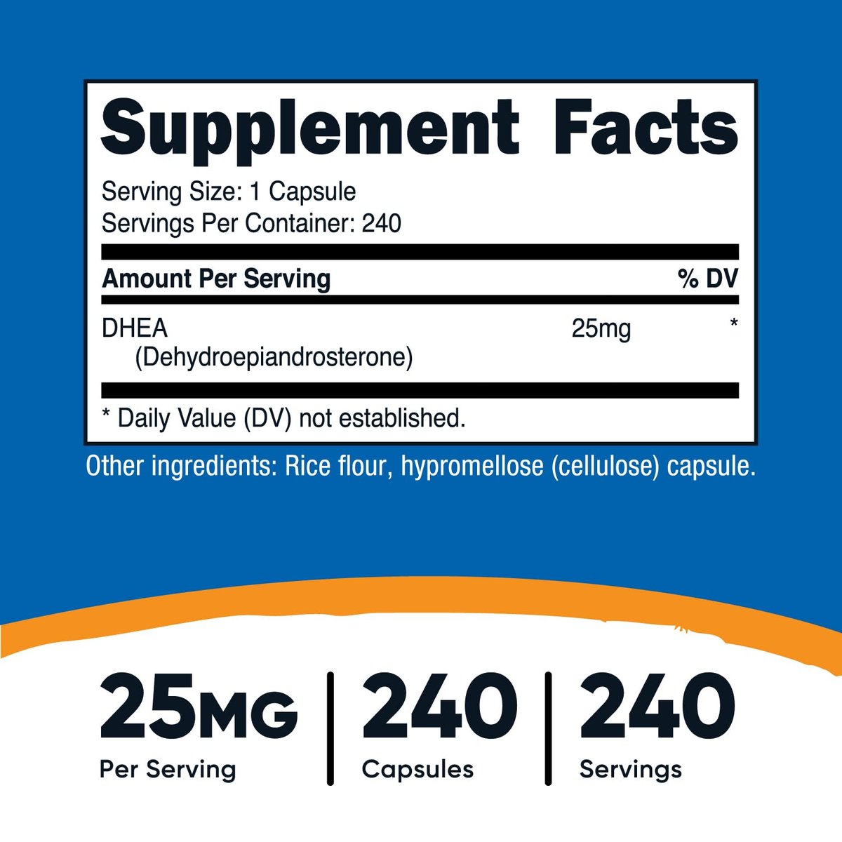 Nutricost DHEA 25 mg, 240 Kapseln – Glutenfrei, Sojafrei, Non-GMO, Nahrungsergänzungsmittel